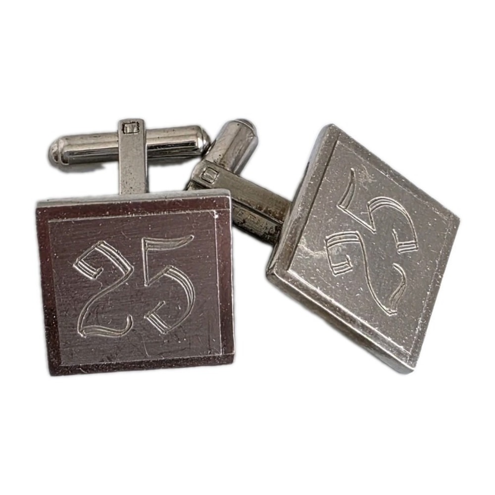 Vintage WS STERLING Silver 25th Anniversary Square Engraved Cufflinks 13 Gr.